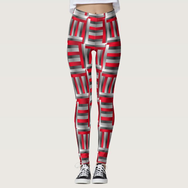 Abstrakte Linienmuster Rot und Schwarz Leggings (Vorderseite)