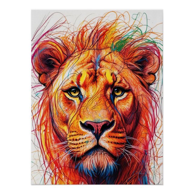 Abstrakte Löwe Kunstdruckerei, farbenfrohe Artenvi Poster (Vorderseite)