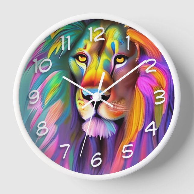Abstrakte Löwenface Mystische Fantasie Kunst Uhr (Vorderseite)