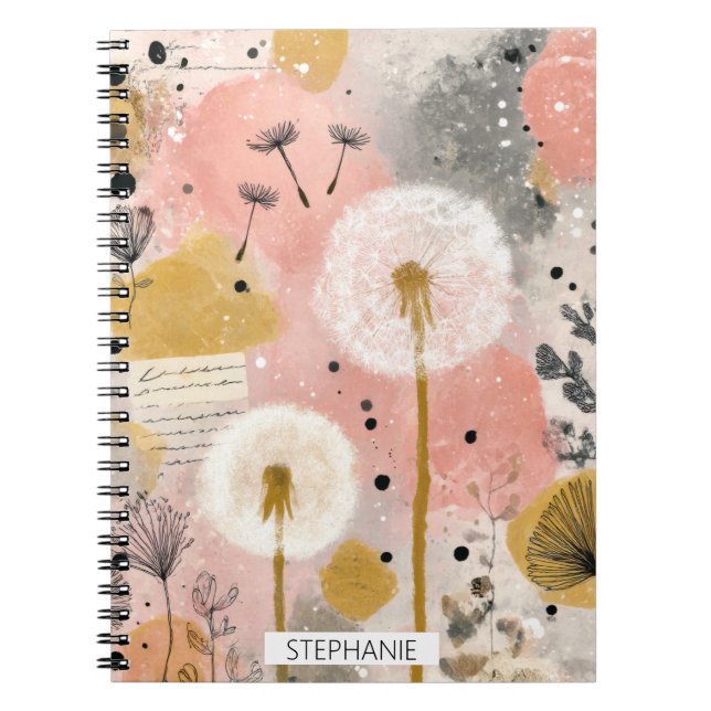 Abstrakte Löwenzahn-Aquarell-Blumenkunst Notizblock (Vorderseite)