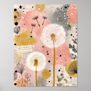 Abstrakte Löwenzahn-Wasserfarben-Blumenkunst Poster