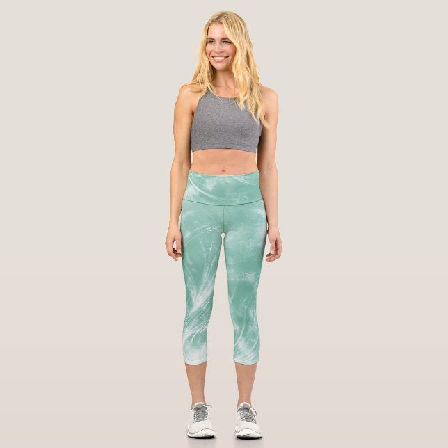 Abstrakte Lüster und Glühwürmchen grün Capri Leggings (Vorderseite)
