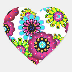Abstrakte lustige Cartoon-Blumen floral Kinder ska Herz-Aufkleber