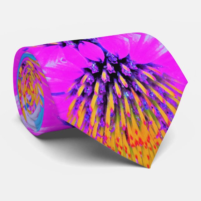 Abstrakte Macro Hot Pink und Gelb Krawatte (Gerollt)