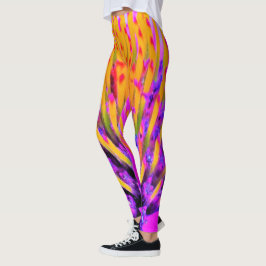 Abstrakte Macro Hot Pink und Gelb Leggings