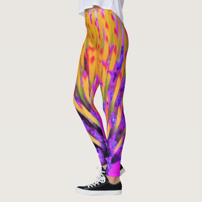 Abstrakte Macro Hot Pink und Gelb Leggings (Links)