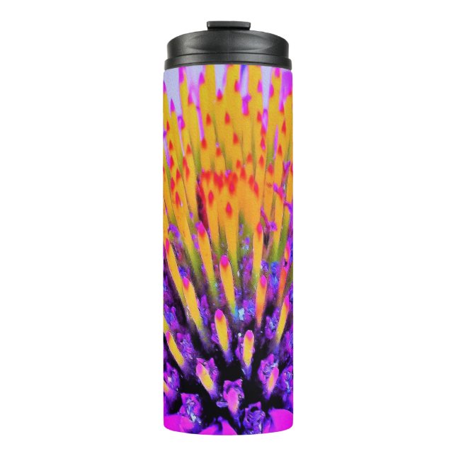 Abstrakte Macro Hot Pink und Gelb Thermosbecher (Vorderseite)