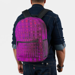 Abstrakte Magenta Retro Bumerang Wellen Bedruckter Rucksack