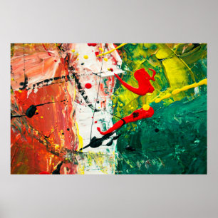 Abstrakte Malerei auf der roten und grünen Flagge Poster
