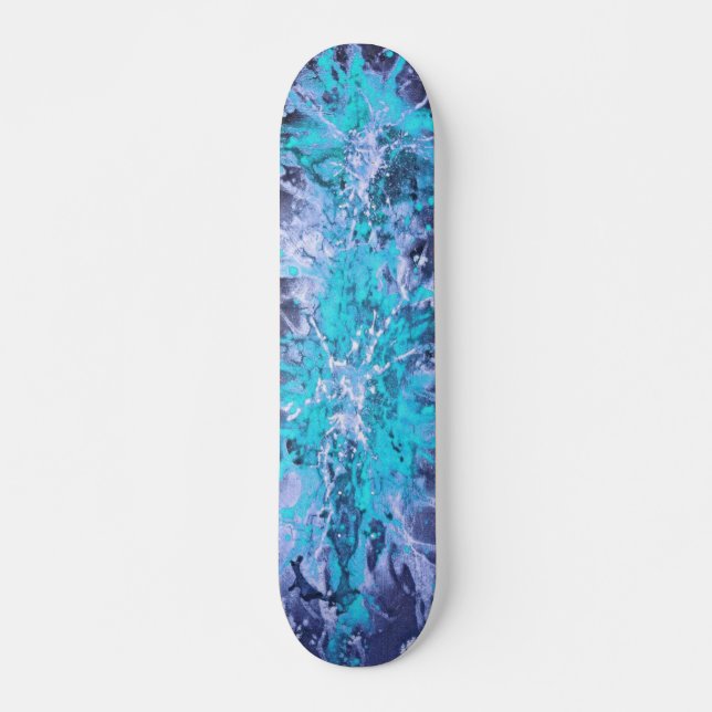 Abstrakte Malerei | Blaues Plattgrunge Skateboard (Vorne)