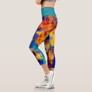 Abstrakte Malerei Blaugelbe Capri Leggings