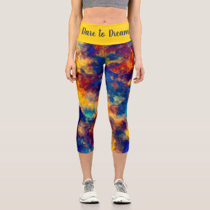 Abstrakte Malerei Blaugelbe Capri Leggings