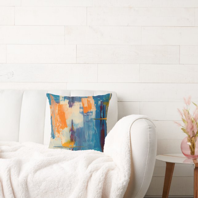 Abstrakte Malerei Blue Throw Kissen (Liege)