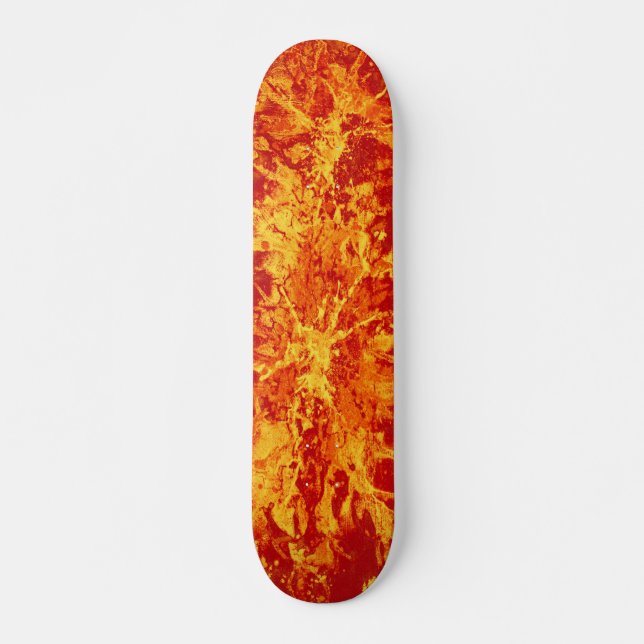 Abstrakte Malerei | Feuerroter Platttergrunge Skateboard (Vorne)