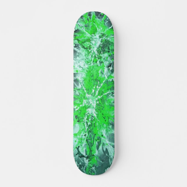 Abstrakte Malerei | Green splattergrunge Skateboard (Vorne)