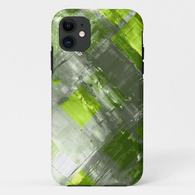 Abstrakte Malerei | Grüne graue Quadrate Case-Mate iPhone Hülle (Rückseite)