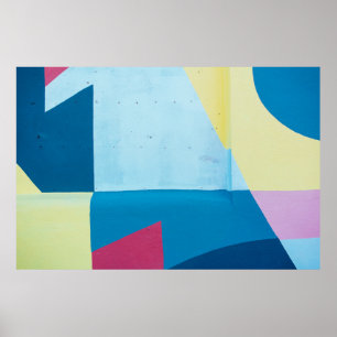 Abstrakte Malerei in Blau, Rot, Rosa und Gelb Poster