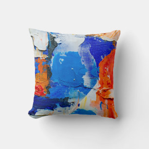 Abstrakte Malerei in Blau und Orange 2 Kissen