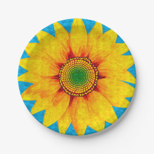 Abstrakte Malerei-Kunst der Sonnenblume- Pappteller