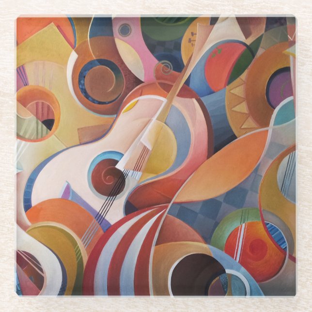 Abstrakte Malerei mit handgefertigter Musik Glasuntersetzer (Vorderseite)