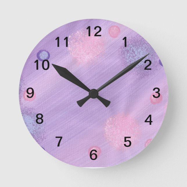 Abstrakte Malerei mit Lavendel- und Rosa-Herden Runde Wanduhr (Vorderseite)