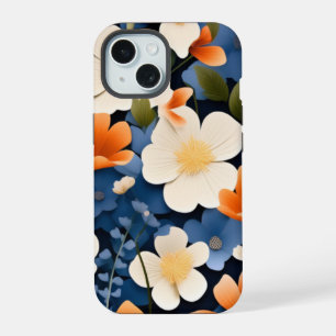 Abstrakte Malerei mit orangefarbenen und blauen Bl iPhone 15 Hülle