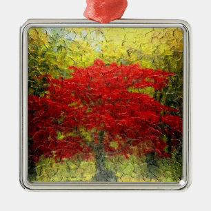 Abstrakte Malerei mit Rotem Baum im Herbst Silbernes Ornament