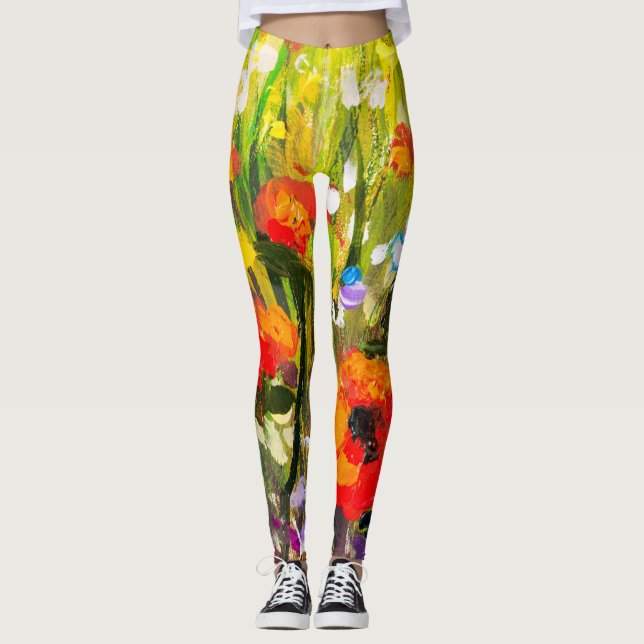 Abstrakte Malerei mit roten Papieren Leggings (Vorderseite)