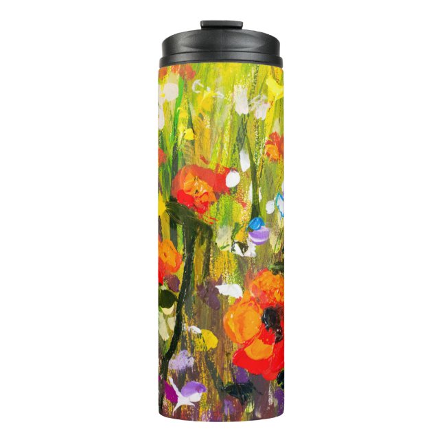 Abstrakte Malerei mit roten Papieren Thermosbecher (Vorderseite)