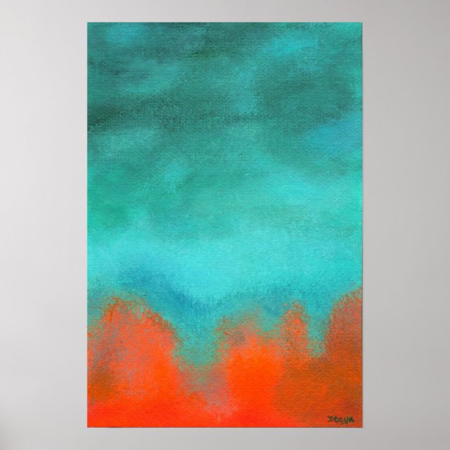 Abstrakte Malerei, Rot, Orange, Aqua, Aquamarin Poster (Vorne)