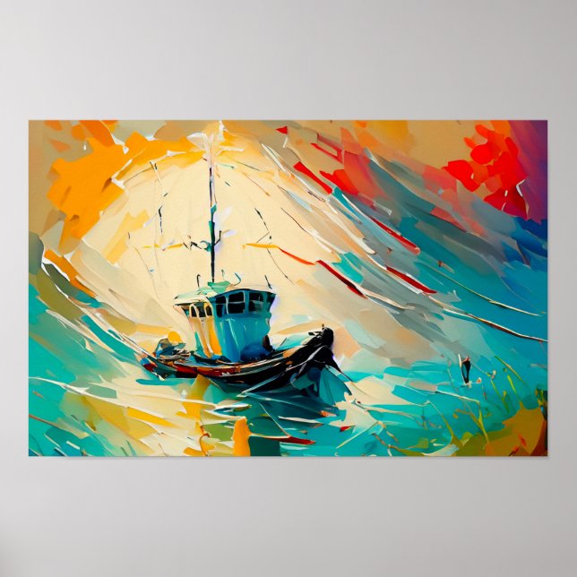 Abstrakte Malerei von Shrimp Boat in einer großen  Poster (Vorne)