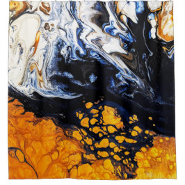 Abstrakte Malereien aus Gold, Blau und Weiß Duschvorhang