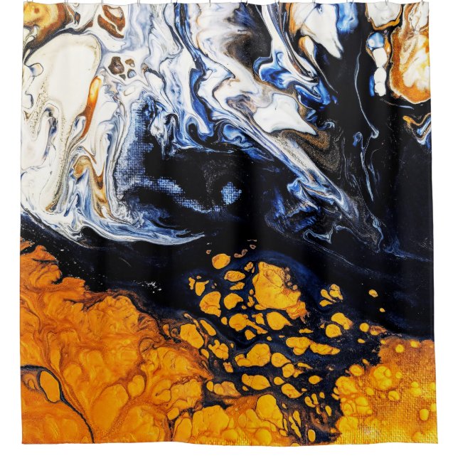 Abstrakte Malereien aus Gold, Blau und Weiß Duschvorhang (Vorderseite)
