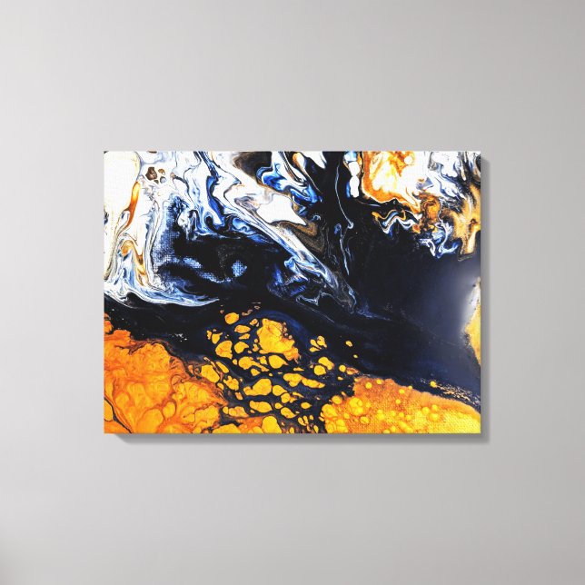 Abstrakte Malereien aus Gold, Blau und Weiß Leinwanddruck (Vorderseite)