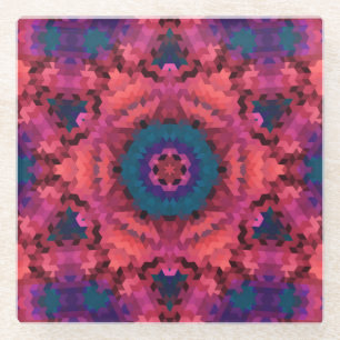 Abstrakte Mandala-Kaleidoskop-Rundformen Glasuntersetzer