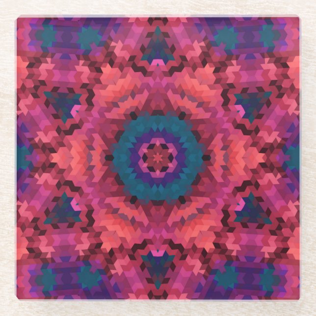 Abstrakte Mandala-Kaleidoskop-Rundformen Glasuntersetzer (Vorderseite)