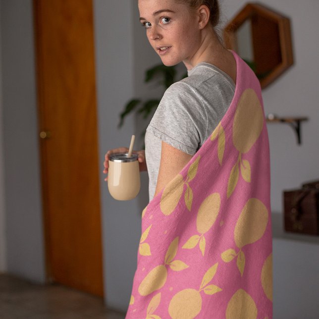 Abstrakte Mandarine rosa und gelb Fleecedecke (Von Creator hochgeladen)