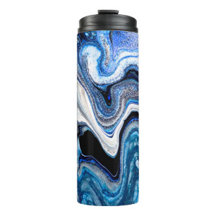 Abstrakte Marmor-Flüssigtextur in silberweißer G Thermosbecher