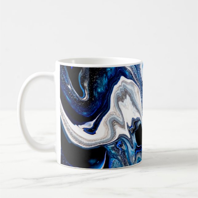 Abstrakte Marmor-Flüssigtextur in silberweißer Gla Kaffeetasse (Links)