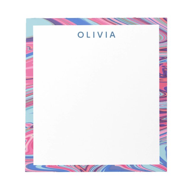 Abstrakte marmorierte Kunst in Blau und Rosa Notizblock (Vorderseite)