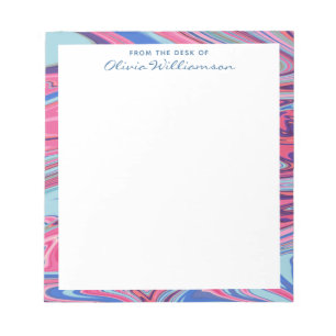 Abstrakte Marmorierte Kunst Trippy Blau Rosa Perso Notizblock