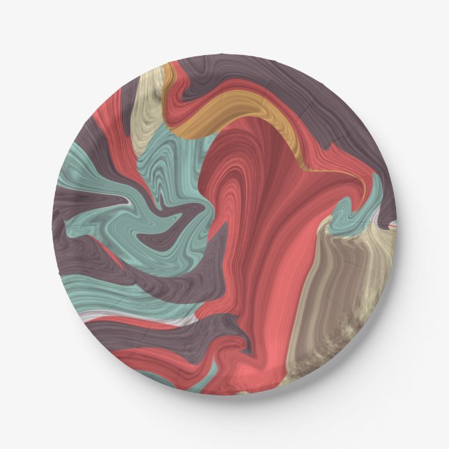 Abstrakte Marmorillustrierung farbenfroh Pappteller (Vorderseite)
