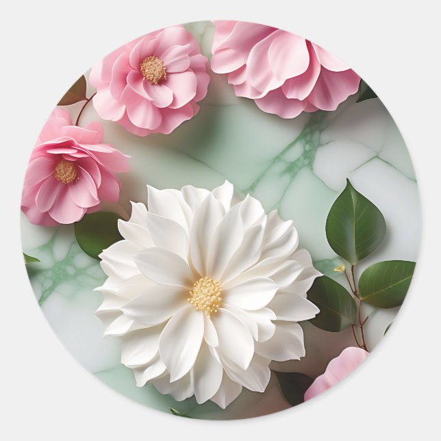 Abstrakte Marmorkunst mit botanischer Runder Aufkleber (Vorderseite)