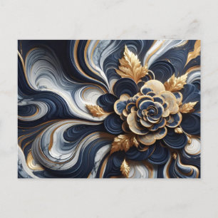 Abstrakte Marmormalerei in Navy Blue und Gold Postkarte