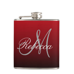 abstrakte Marsala-Maroon-Monogramme in Grau-Bordea Flachmann