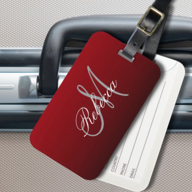 abstrakte Marsala-Maroon-Monogramme in Grau-Bordea Gepäckanhänger (abstract marsala maroon grey burgundy monograms luggage tag)
