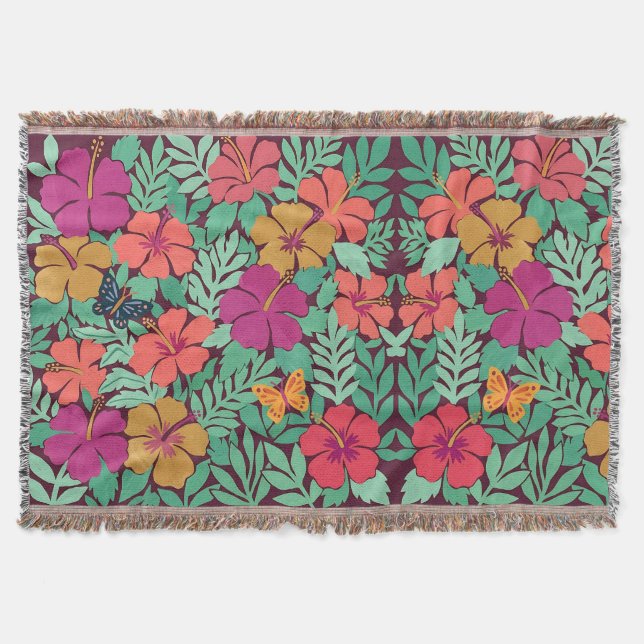 Abstrakte Matisse Hibiskus Schmetterlinge Decken (Vorderseite)