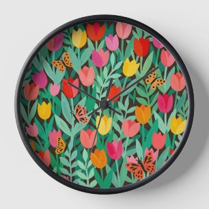 Abstrakte Matisse-Tulpen-Schmetterlinge-Kunst-Uhre Uhr