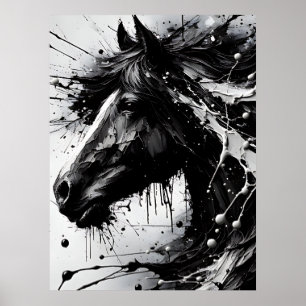 Abstrakte Mauer Schwarz-Weiß Kunst, Pferd Poster