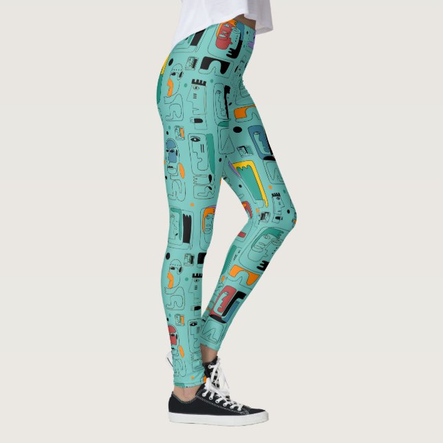 Abstrakte maya-alte Gesichter Muster 1 Leggings (Rechts)